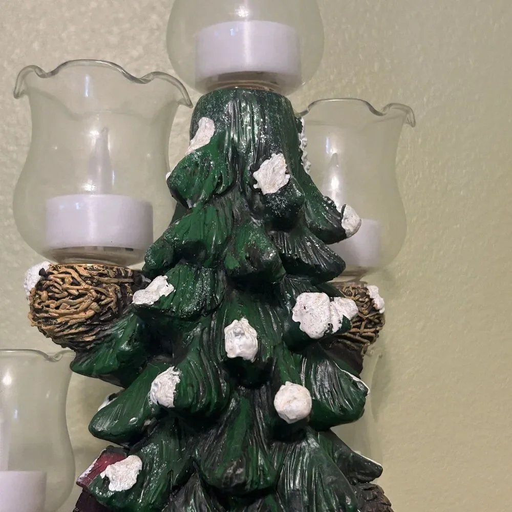 Santa Ceramic Multi-Arm Candle Holder Centerpiece w/ Glass Cups, Multicolor